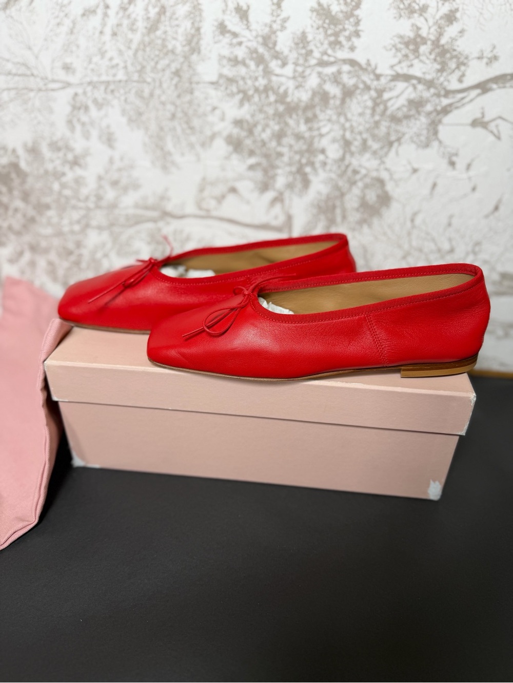 Mansur Gavriel Square Toe Ballerina Flat in Poppy red ballet leather shoe - Picture 7 of 9